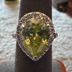 Chartreuse Pear Cocktail ring silver cz sz 6